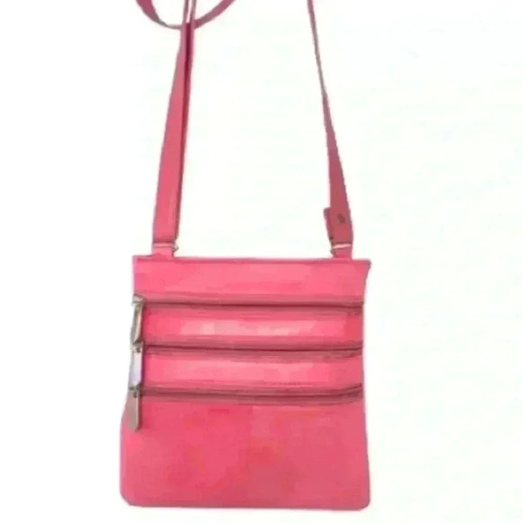 PINK LAMBSKIN LEATHER MESSENGER CROSSBODY  ZIPPER BAG - Picture 1 of 16